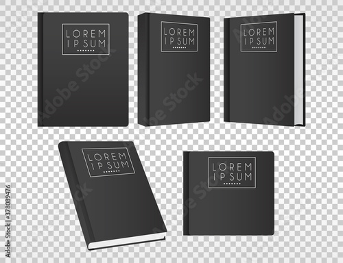five books mockup color black icons