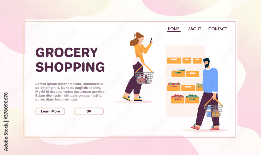 Vector banner of grocery shopping concept, store advertising template Vector banner of grocery shopping concept, store advertising template