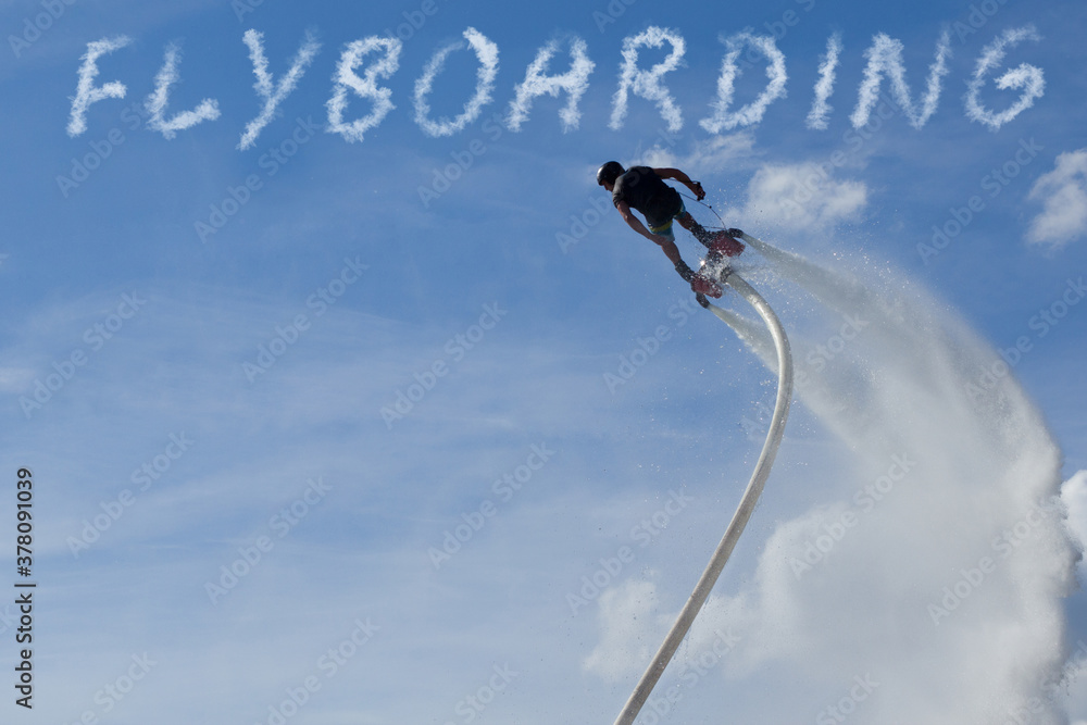 Flyboard competition and acrobatics show. Inscription 