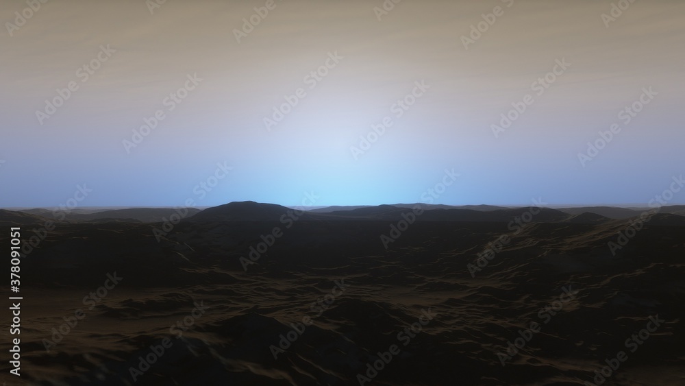 alien Planet, fantasy landscape, view from the surface of an exo-planet, science fiction landscape, 3d Render alien Planet, fantasy landscape, view from the surface of an exo-planet, science fiction landscape, 3d Render