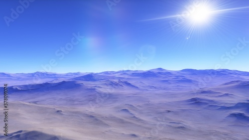 alien Planet  fantasy landscape  view from the surface of an exo-planet  science fiction landscape  3d Render