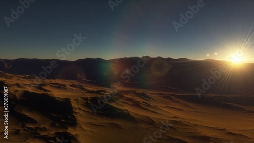 alien Planet  fantasy landscape  view from the surface of an exo-planet  science fiction landscape  3d Render