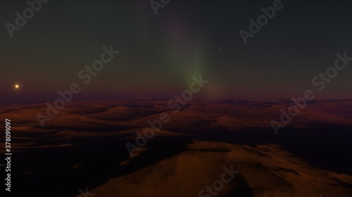 alien Planet, fantasy landscape, view from the surface of an exo-planet, science fiction landscape, 3d Render