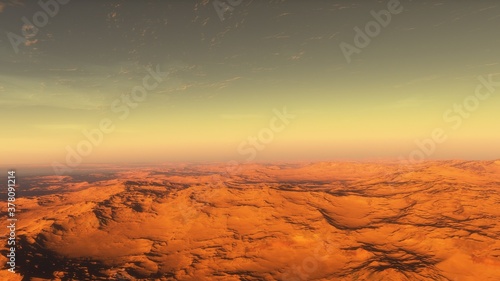 alien Planet, fantasy landscape, view from the surface of an exo-planet, science fiction landscape, 3d Render