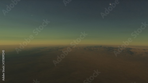 alien Planet, fantasy landscape, view from the surface of an exo-planet, science fiction landscape, 3d Render