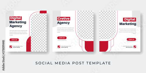 Red social media post template for Digital Marketing, Corporate business, Marketing Professional, Agency. Geometric design banner, web, advertising, background.