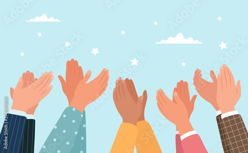 Clapping hands, different people applaud. Vector illustration in flat style