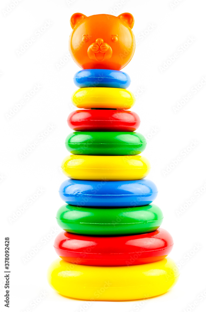 Pyramid of multi-colored rings on a white background Pyramid of multi-colored rings on a white background