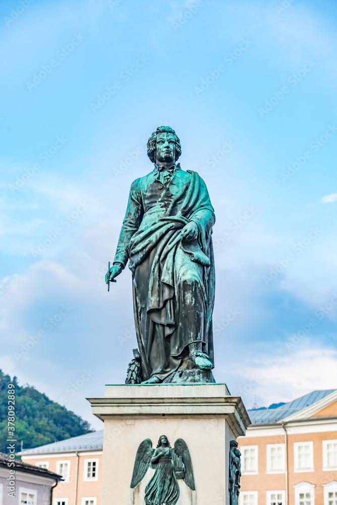 Mozart Monument in the Mozart Square, Salzburg, Austria