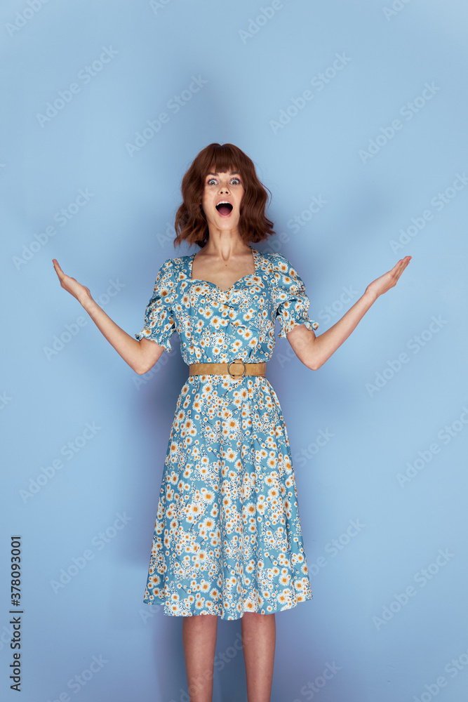 Pretty girl Surprised look open mouth gesture with hands attractive Pretty girl Surprised look open mouth gesture with hands attractive