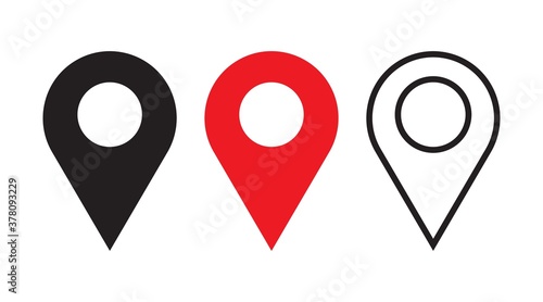 Set of Map pin icon. Place symbol. GPS pictogram, flat vector sign isolated on white background. Simple vector illustration for graphic and web design. Concept of cartography, navigate.