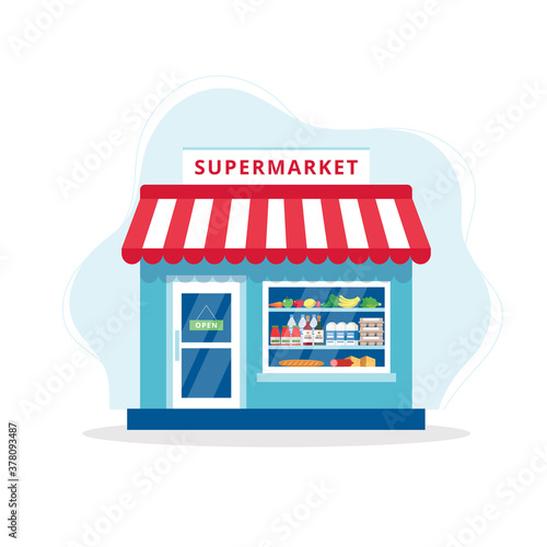 Grocery store concept, supermarket with different grocery.