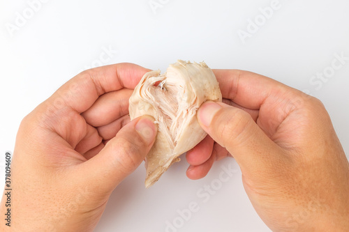 Boiled chicken on white background