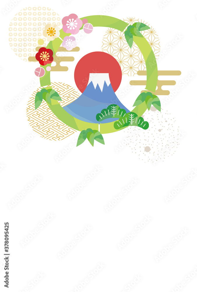 松 梅 竹の花輪と富士山の年賀状イラスト Stock Vector Adobe Stock 松 梅 竹の花輪と富士山の年賀状イラスト Stock Vector Adobe Stock