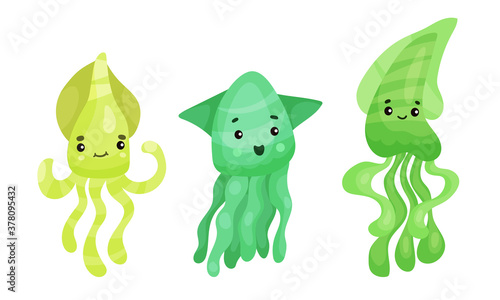 Adorable Jellyfish Characters Isolated on White Background Vector Set