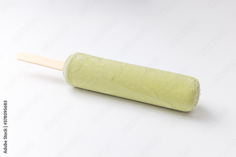 Green tea ice cream on white background