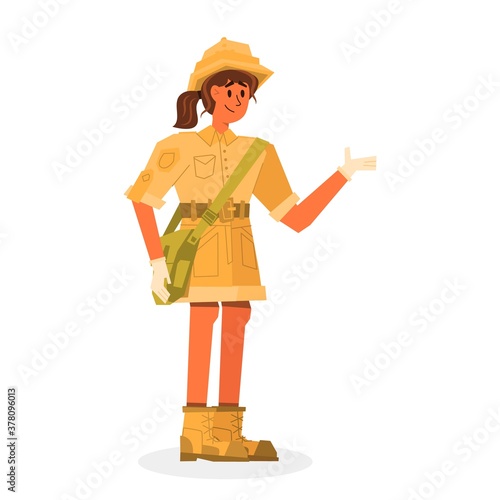 Cartoon character young woman explorer of history