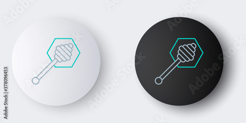 Line Honey dipper stick icon isolated on grey background. Honey ladle. Colorful outline concept. Vector.