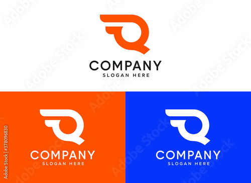 Q Letter Shipping Service Logo. Fast, Speed, Wings, Moving and Quick, Digital and Technology. Trendy Icon Q Business, Company or Corporate identity