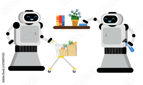 Robot Managing Household and Performing Domestic Chores Vector Illustration Set