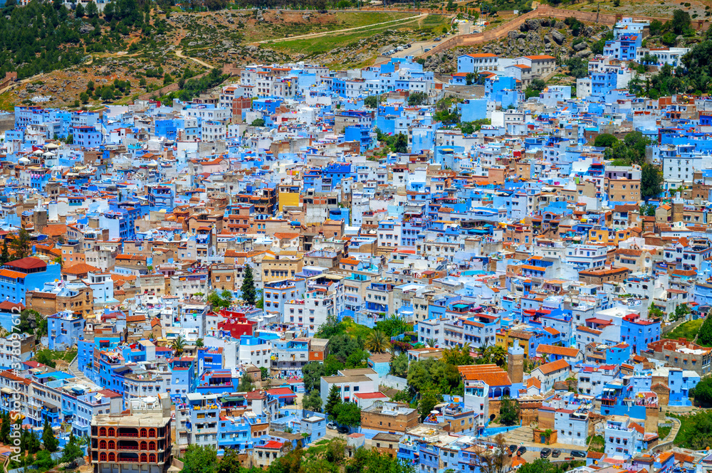View of the blue city of Chefchaouen in Morocco