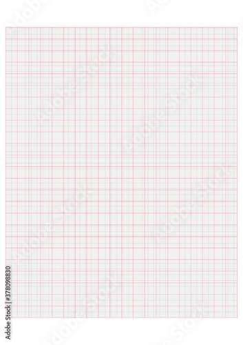 Millimeter grid on A4 size page. Divided by black 1 and red 10 mm lines. Sheet of engineering graph paper. Vector illustration