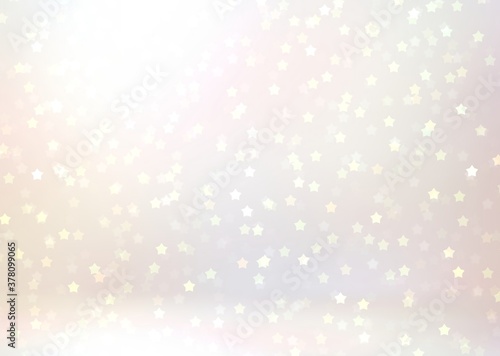 Brilliant stars fly into white room 3d background. Glitter subtle pattern. New year pastel illustration for winter holidays design.