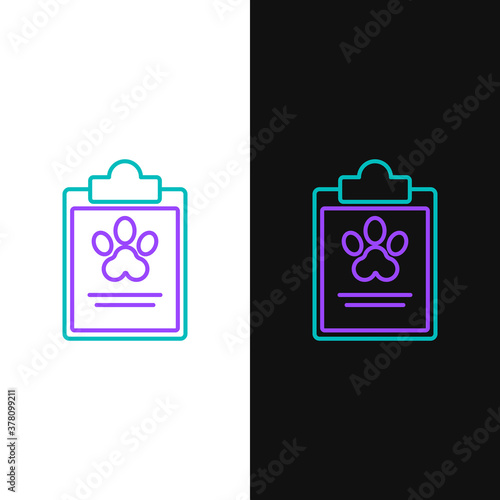 Line Clipboard with medical clinical record pet icon isolated on white and black background. Health insurance form. Medical check marks report. Colorful outline concept. Vector.