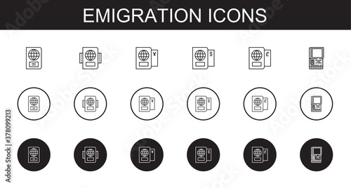 emigration icons set