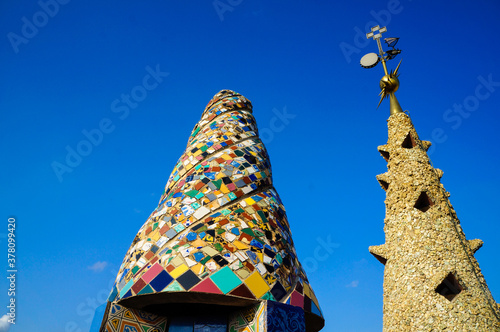 Canvas Print Chimneys at Guell Palace in Barcelona, Spain