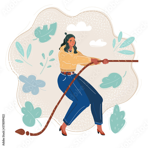 Vector illustration of woman pulling a rope