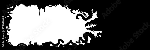Monsters silhouettes frame / Horizontal frame with monsters parts, tentacles, jaws, teeth, tails