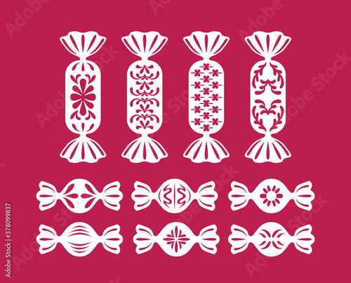 Sweet candy. Vector templates for laser cutting. Festive decorations.