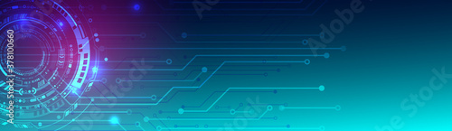 Wide Digital technology concept on the blue background. Circuit board vector illustration. Abstract futuristic sci fi template.