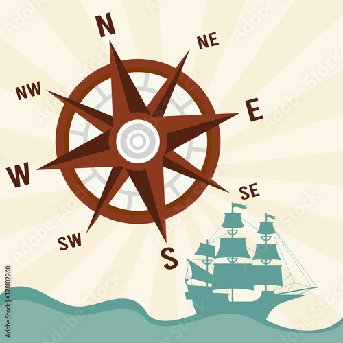 happy columbus day celebration with ship and compass