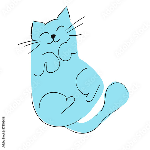 Funny fluffy blue cat is sleeping on its back. Vector cartoon flat character isolated on white background. photo