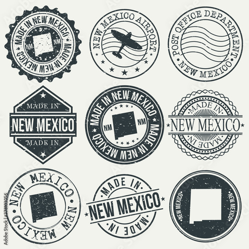 New Mexico Set of Stamps. Travel Stamp. Made In Product. Design Seals Old Style Insignia.