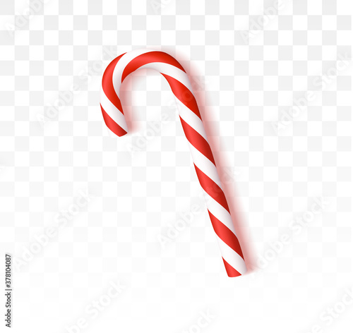 Realistic Xmas candy cane isolated on transparent backdrop. Christmas cane, christmas candy, christmas stick, red candy.