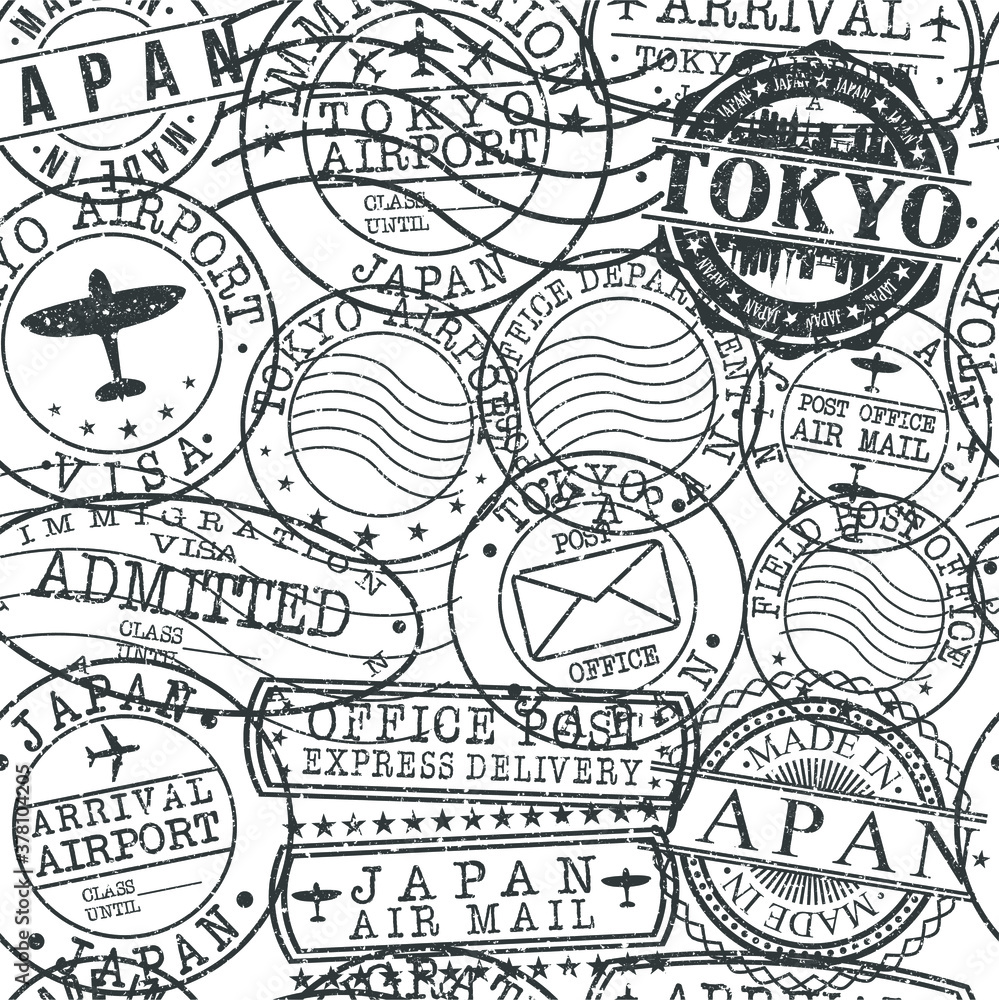 Tokyo Japan Stamps. City Stamp Vector Art. Postal Passport Travel. Design Set Pattern.
