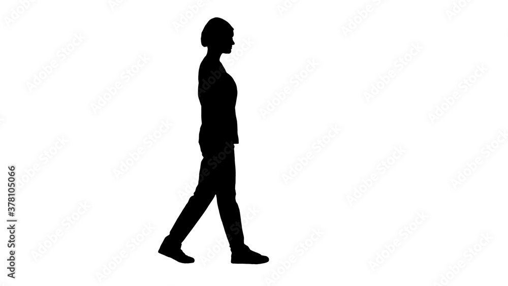 Silhouette Confident nurse or doctor in blue uniform walking tow
