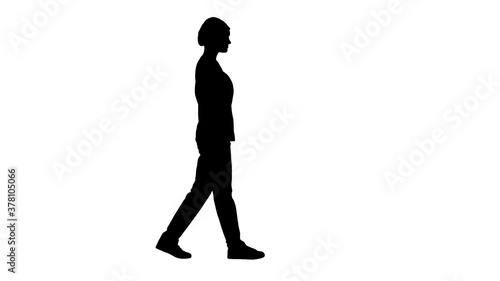 Silhouette Confident nurse or doctor in blue uniform walking tow