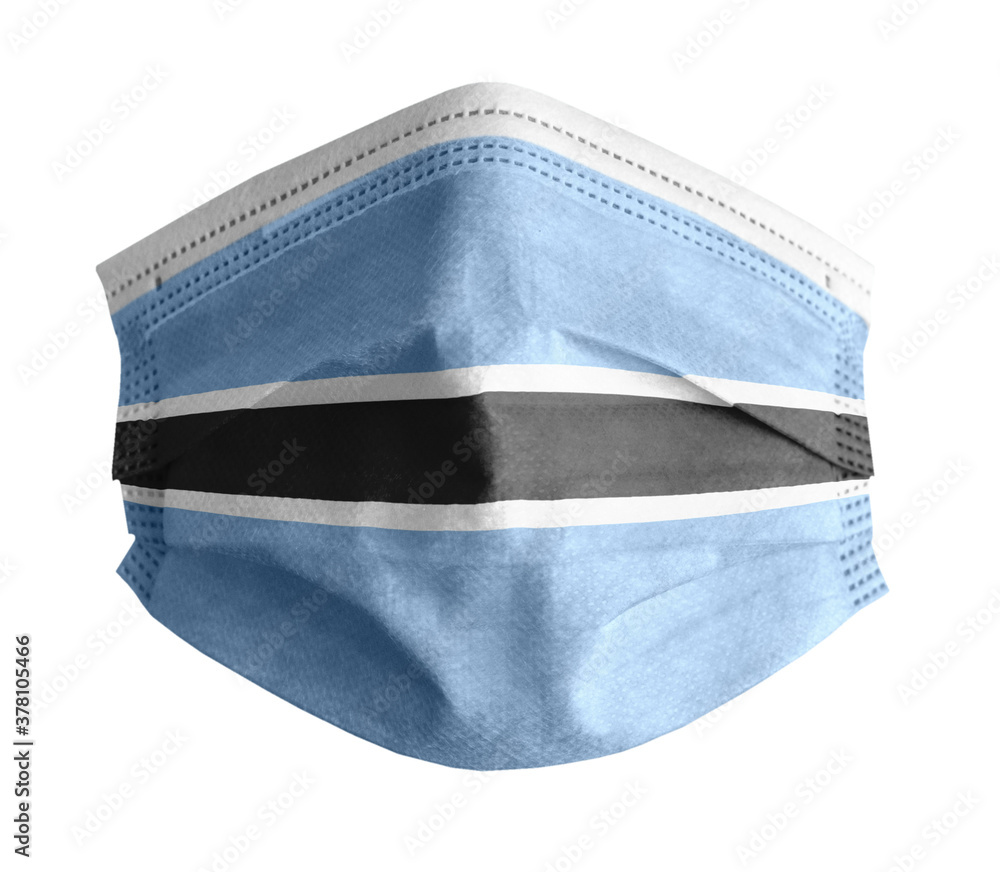 mascarilla para covid con el fondo blanco y la bandera de Botsuana mascarilla para covid con el fondo blanco y la bandera de Botsuana