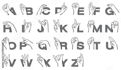 Hand sign language alphabet Letter Collection Vector Illustration.