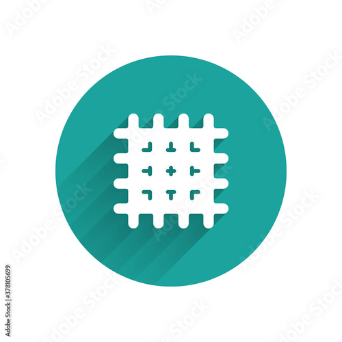 White Cracker biscuit icon isolated with long shadow. Sweet cookie. Green circle button. Vector.