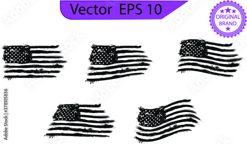 USA Flag - Distressed american flag, brush stroke element design set 