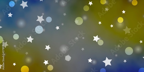 Light Blue  Yellow vector pattern with circles  stars. Abstract illustration with colorful spots  stars. Design for wallpaper  fabric makers.