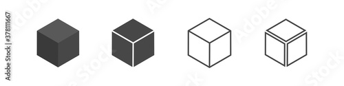Cube set isolated vector icon. 3D box in different styles. Black block symbol for web and app