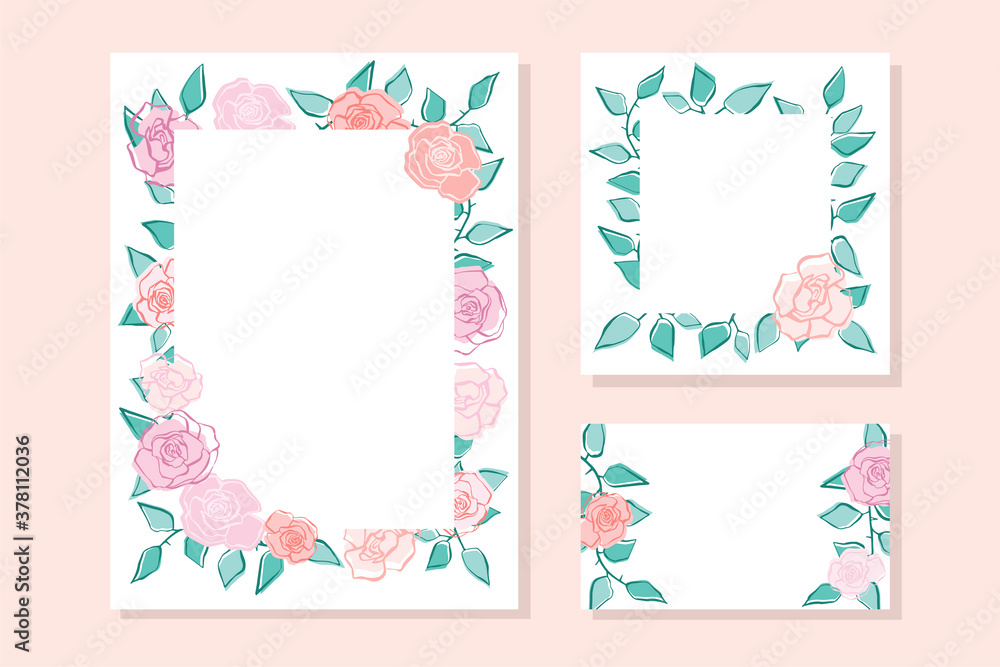 Templates for the design of cards, invitations, postcards. Floral motif of roses with space for your text.