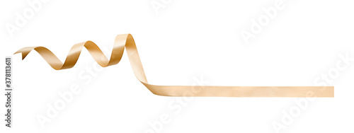 Obraz na płótnie A curly gold ribbon for Christmas and birthday present banner isolated against a white background. w salonie