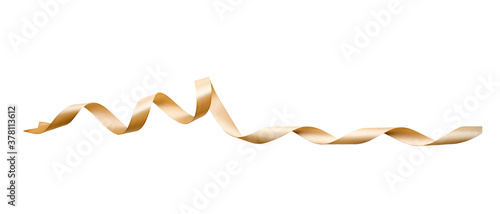 Obraz na płótnie A curly gold ribbon for Christmas and birthday present banner isolated against a white background. w salonie